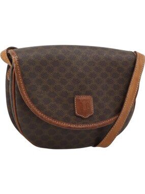 CELINE Macadam Canvas Shoulder Bag PVC Leather Brown Gold